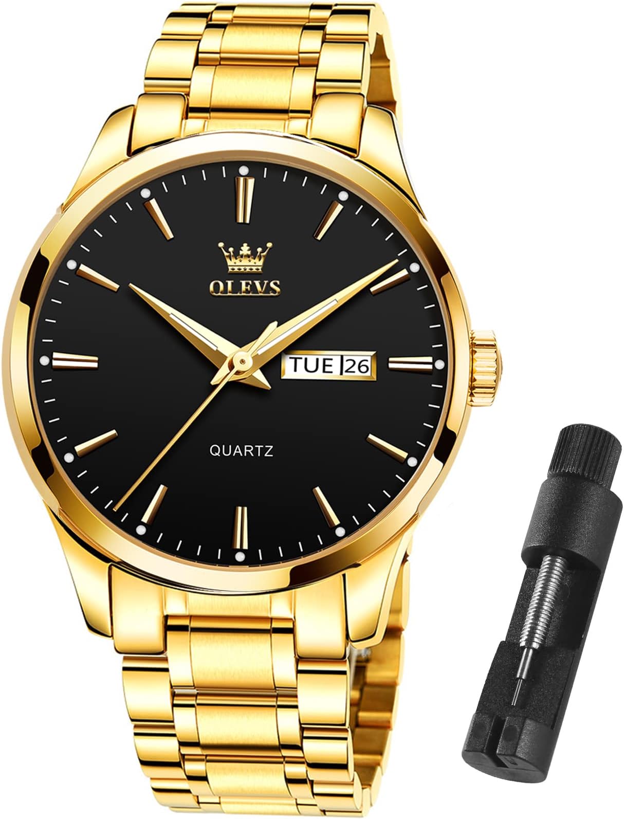 Mens Gold Watches Waterproof Stainless Steel Lightweight Watch with Date Classic Luxury Dress Watch for Men Gold White Blue Green Dial