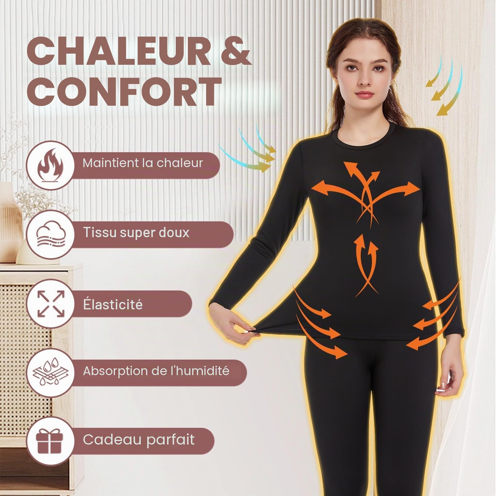 TBoonor Vêtements Thermiques pour Femmes, sous-vêtements Respirants et Fonctionnels, de Ski avec Doublure en Polaire – Ensemble Thermique Ultra Doux pour l’Hiver, Idéal pour la Maison et Le Sport