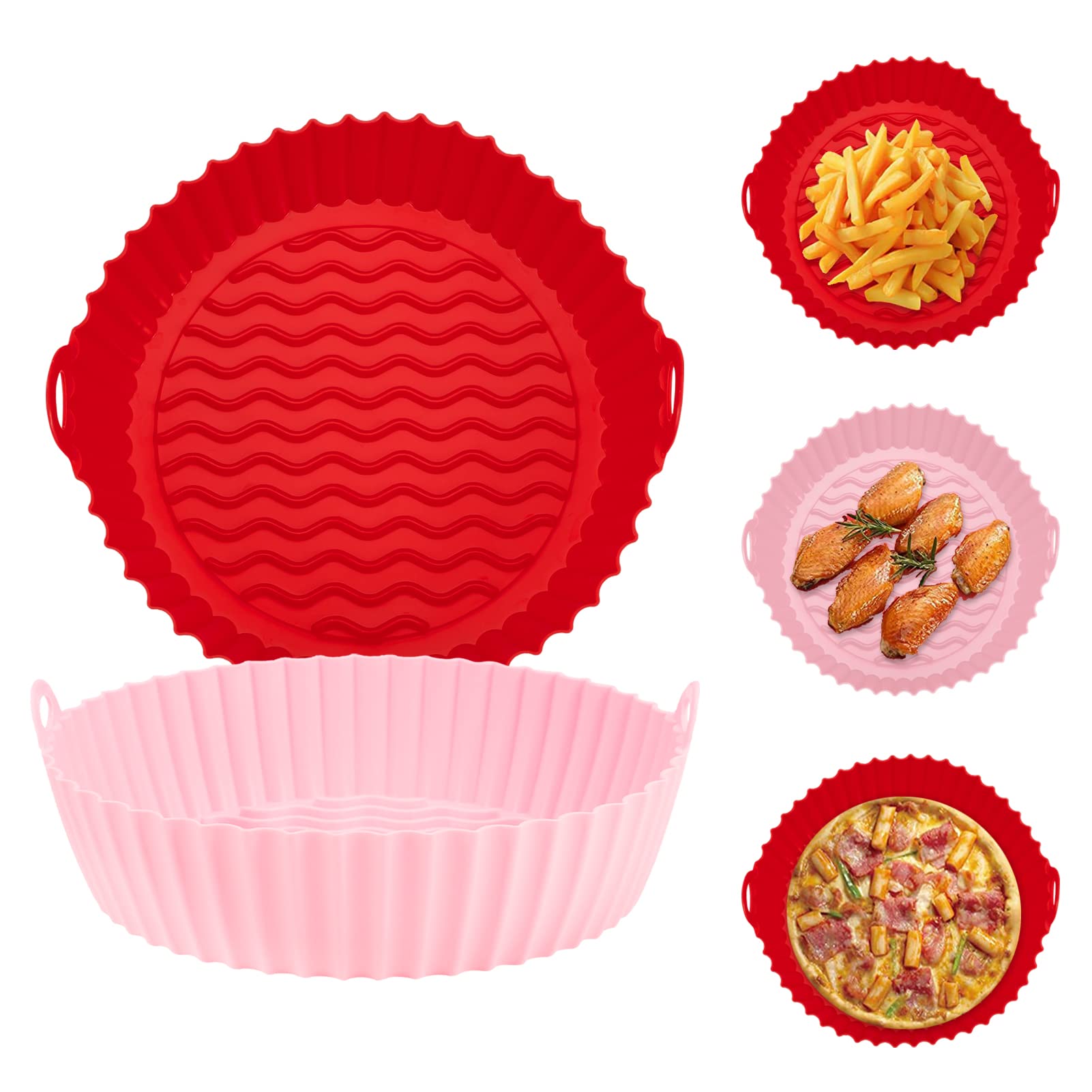 JOELELI 2 Pcs Air Fryer Silicone Liners 7.5in Silicone Air Fryer Liners Round Non-stick Air Fryer Basket Pot Oven Accessories, Reusable Replacement of Parchment Paper Liners for 3 to 5 Qt Air Fryer