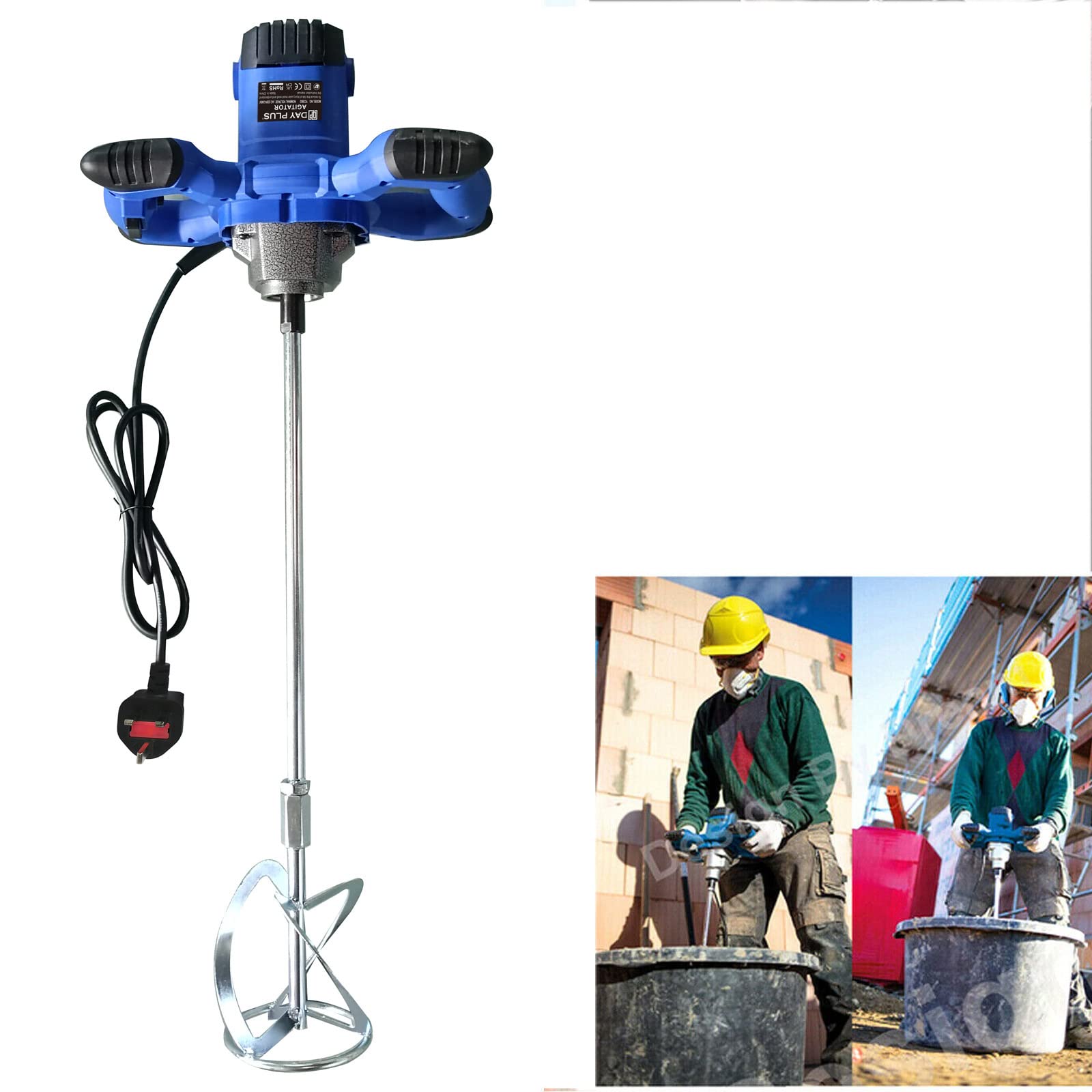 Mélangeur électrique portable 2600 W pour béton-ciment-plâtre mortier fin, machine de mixage réglable à 6 vitesses avec pagaie de mélange M14