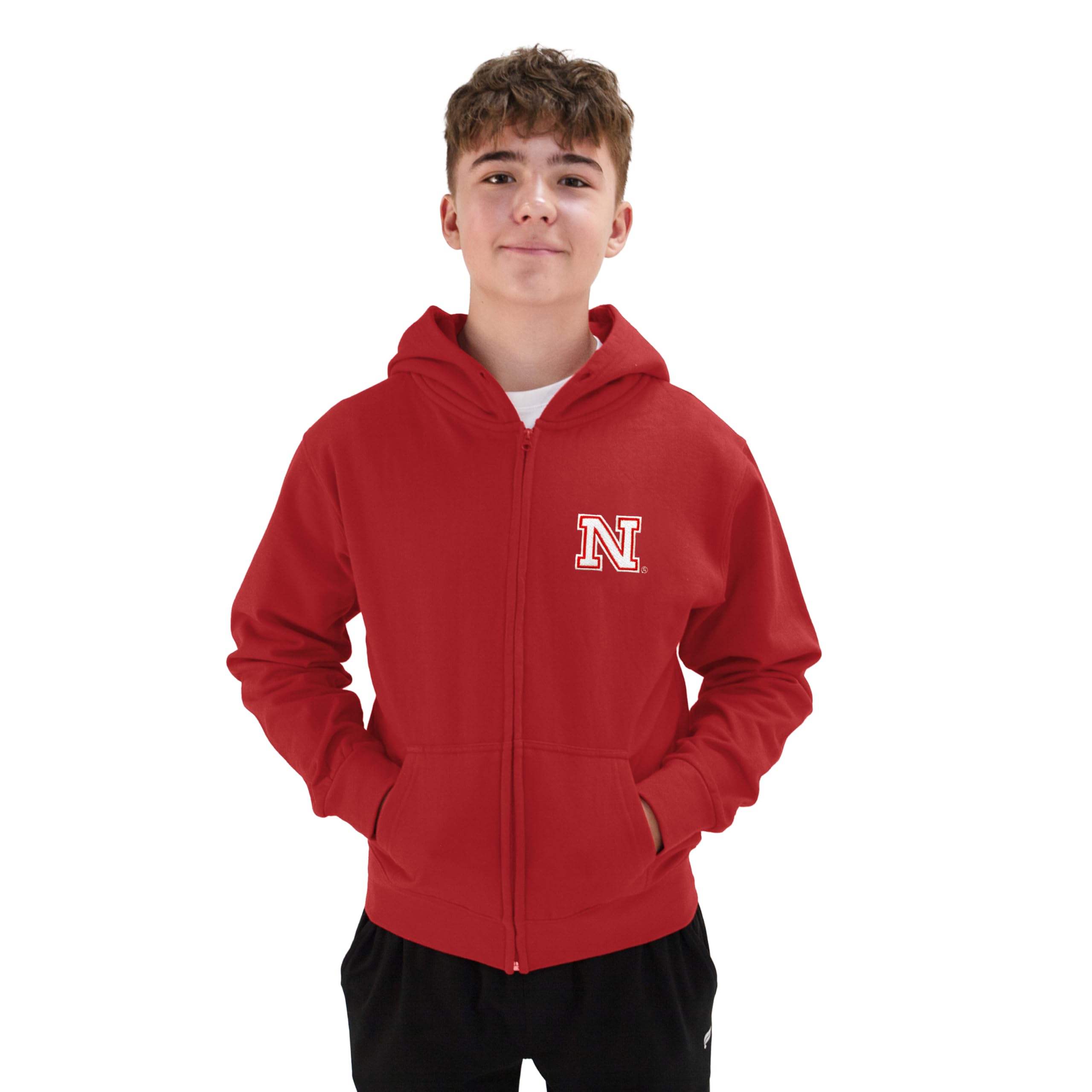 Little King NCAA - Sudadera con capucha de forro polar de algodón con cremallera completa y logotipo del equipo bordado (YS YM YL YXL)