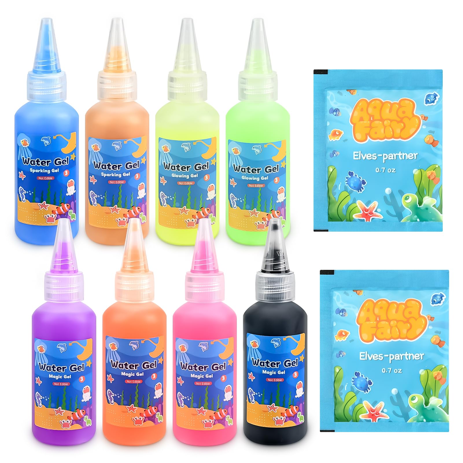Dreamon Aqua Gelz Set Ricarica per Bambini – Compatibile con Magic Gel Toy Set – 8 Colori Water Gel e 2 Bustine di Cloruro di Calcio