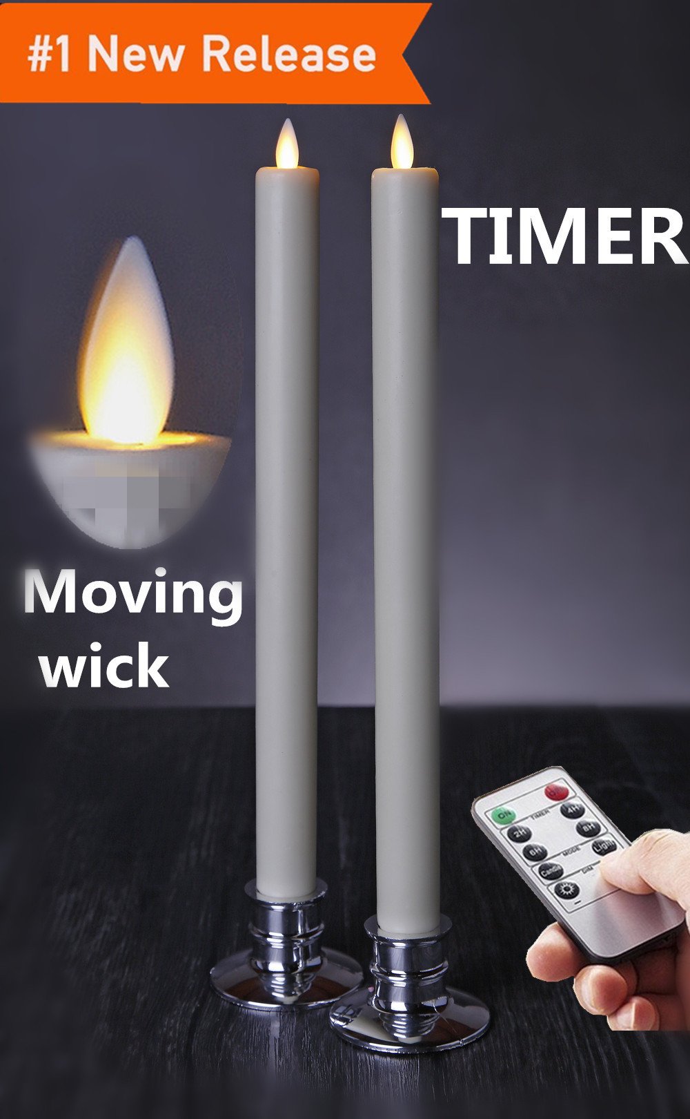 Buy 11" Remote Control Moving Wick Flameless Tall Taper Candles with
