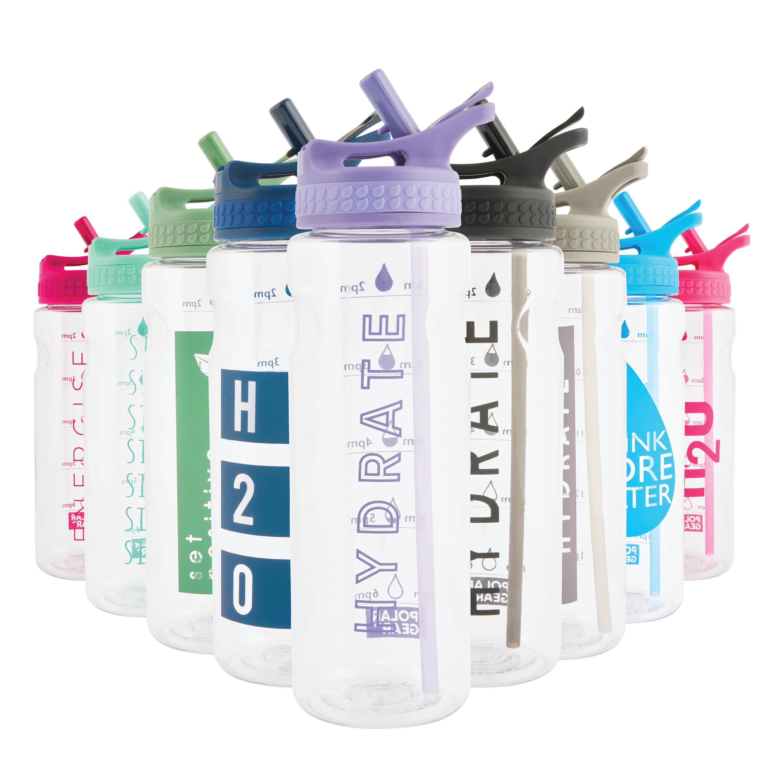 Polar Gear 750ml Motivational Water Bottle With Straw - SK Ecozen Recycled Plastic Sports Water Bottle with Time Markings – Dishwasher Safe, BPA Free Drinks Canteen for Gym, Running, Work