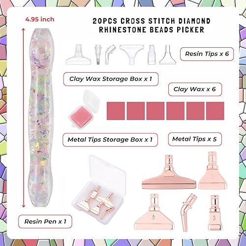 Miniatura 2 de FOVIUPET Juego de 21 bolígrafos de taladro de arte de pintura de diamantes, herramientas de bolígrafo de taladro puntual 5D de resina luminosa con