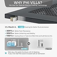 Vista 8 de PHI VILLA - Mesa de comedor al aire libre de 37 pulgadas, mesa de patio con malla de acero de metal, mesa de comedor con orificio para paraguas