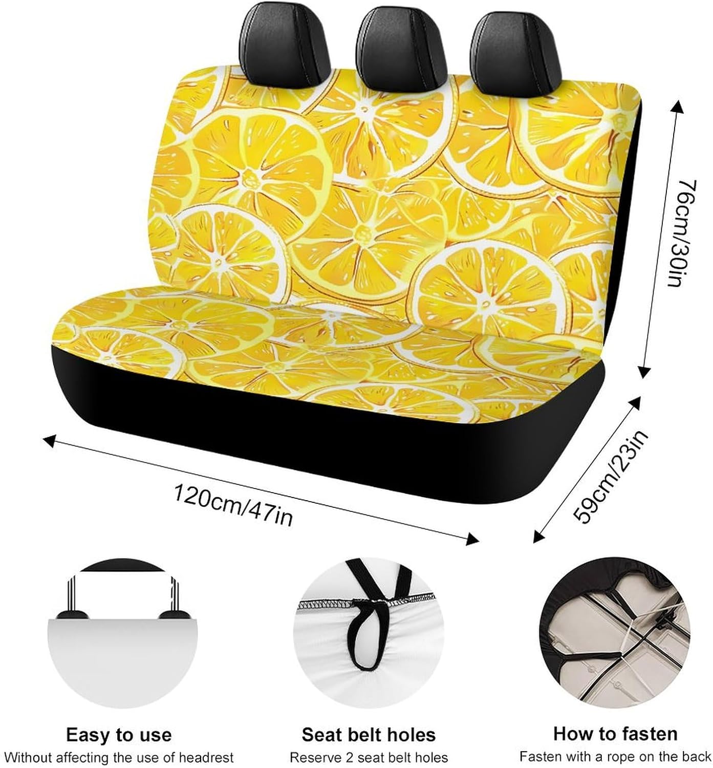 Yellow Lemon Car Seat Cover Print Rear Bench Seat Cover Car Seat Protector Car Interior Accessories for Women Men