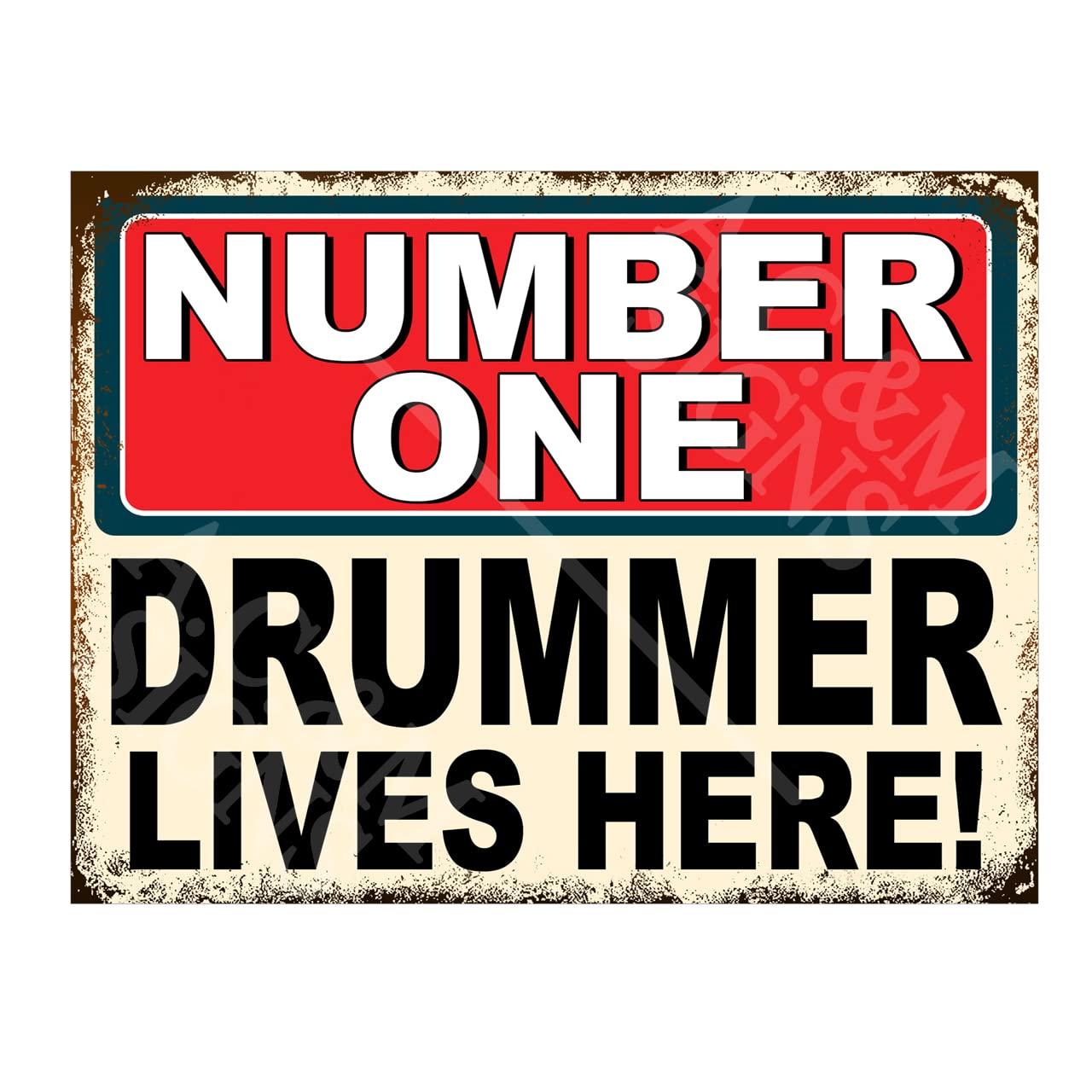 Metal Sign Plaque Poster Print Funny Number One Drummer Lives Here Gift Dad Mum Man Cave Shed Home Bar Ref6006 (10x8 inches (Approx) 25cmx20cm)