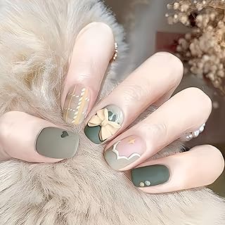 ネイルチップ 緑 グリーン シール 韓国 付け爪 シンプル ロング 明日届く (グリーン4, ショート)