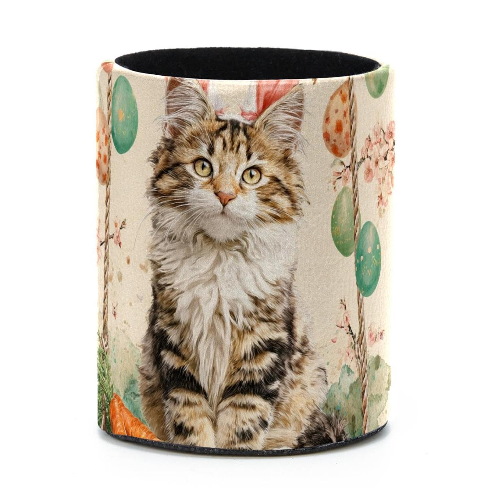 VAPOKF Round Pencil Holders for Desk, Cat and Easter Eggs Pen Holders Pen Pot Makeup Brushes Storage Desktop Stationery Supplies Organiser for Home Office