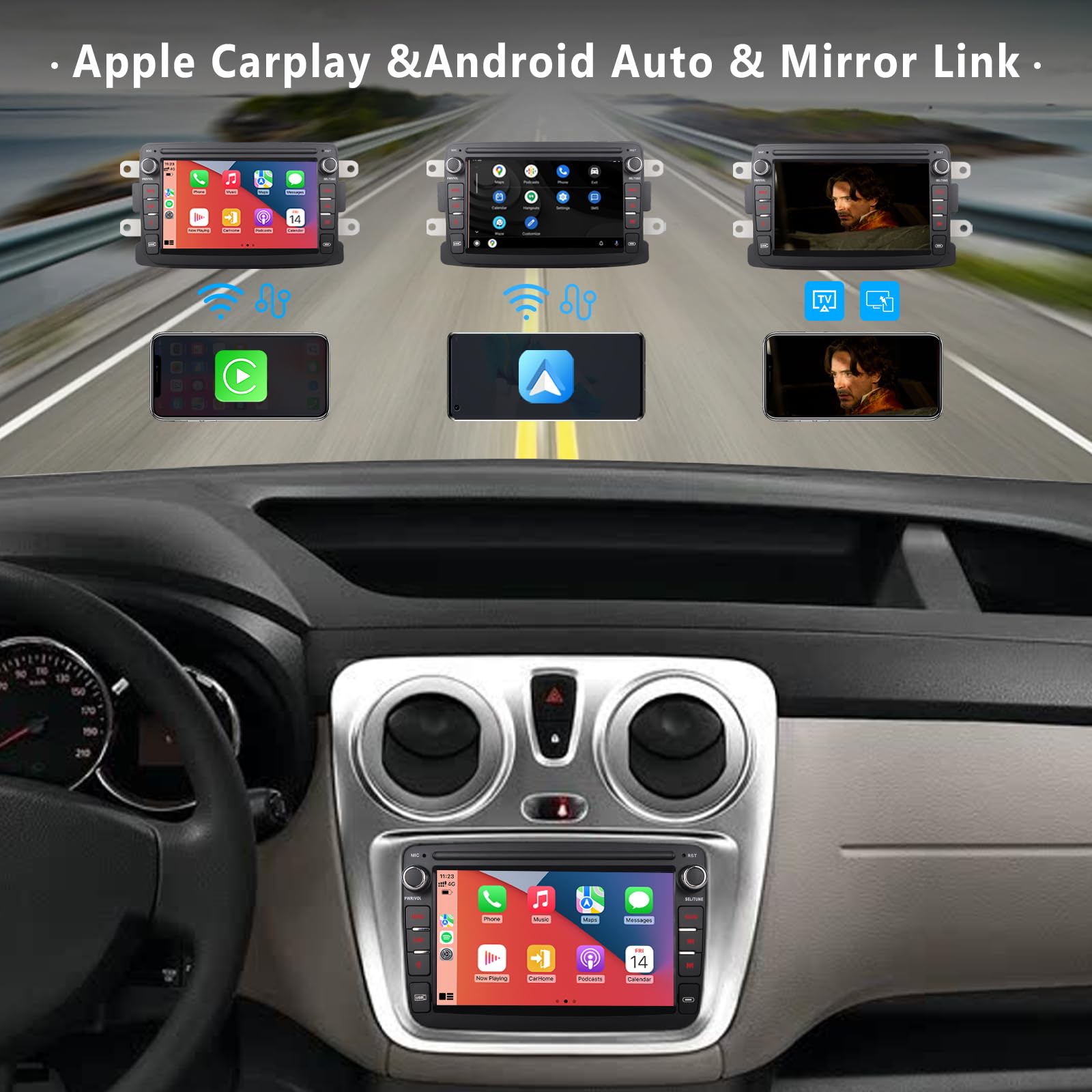 Autoradio per Renault Dacia Sandero Lodgy Logon Capter Duster con Wireless Carplay Android Auto HD Touchscreen Car Radio Stereo con Bluetooth DSP FM RDS +Canbus