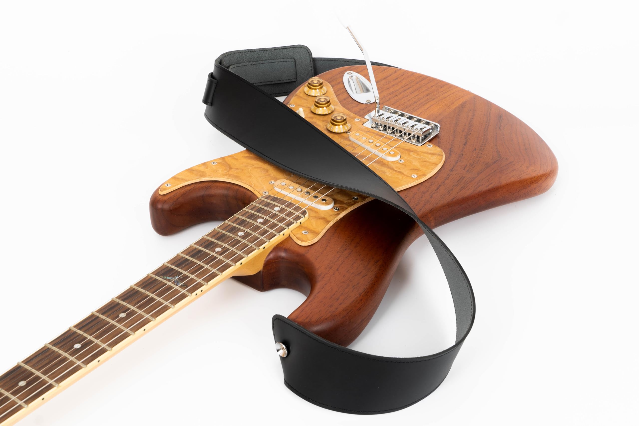 Gitarrengurt, klassisches Naturleder, verstellbare Länge, für Akustik-, Elektro-, Bassgitarren, Geschenk für Gitarristen, löst Schulter- und Nackenverspannungen (schwarz)