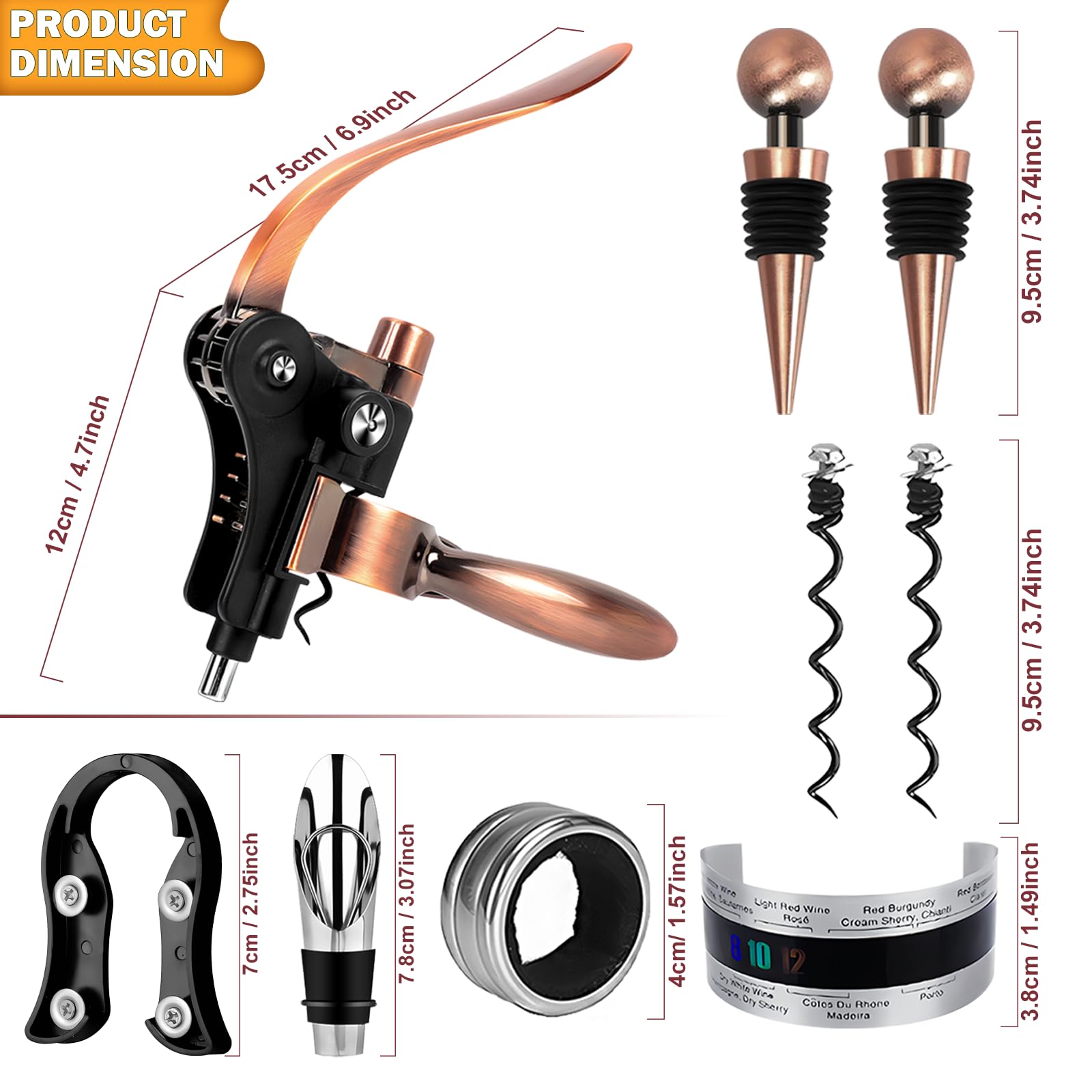 Set di cavatappi da Vino con Scatola in Legno Antico, Set da Sommelier con cavatappi, Set di Accessori da Vino, Set di cavatappi con Testa di Coniglio, Anelli salvagoccia (BambooWood)