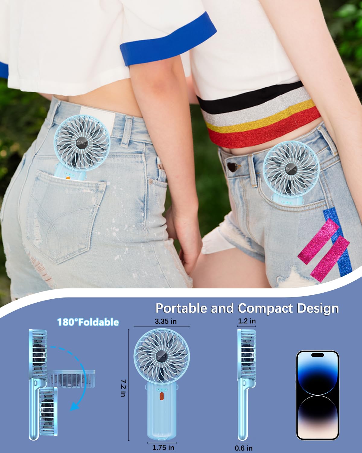 Portable Fan Handheld Fan with Neck Lanyard, Battery Operated Electric Powered USB Rechargeable Fans, 6-15H Cooling - Image 4