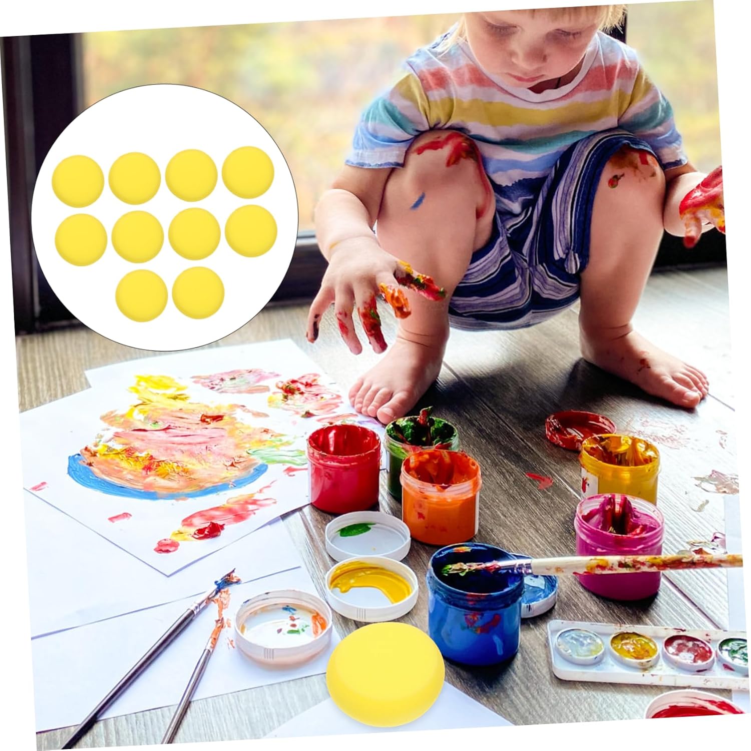 10Pcs Round Sponge Painting Tools for Boys and Girls Absorbent Doodling Sponges for Art and Crafts for Watercolor and Cleanup
