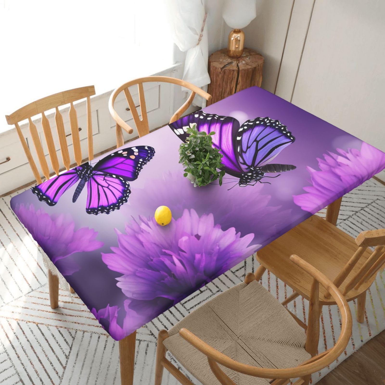 Nappe de pique-nique élastique pour table de terrasse et fête de jardin violette