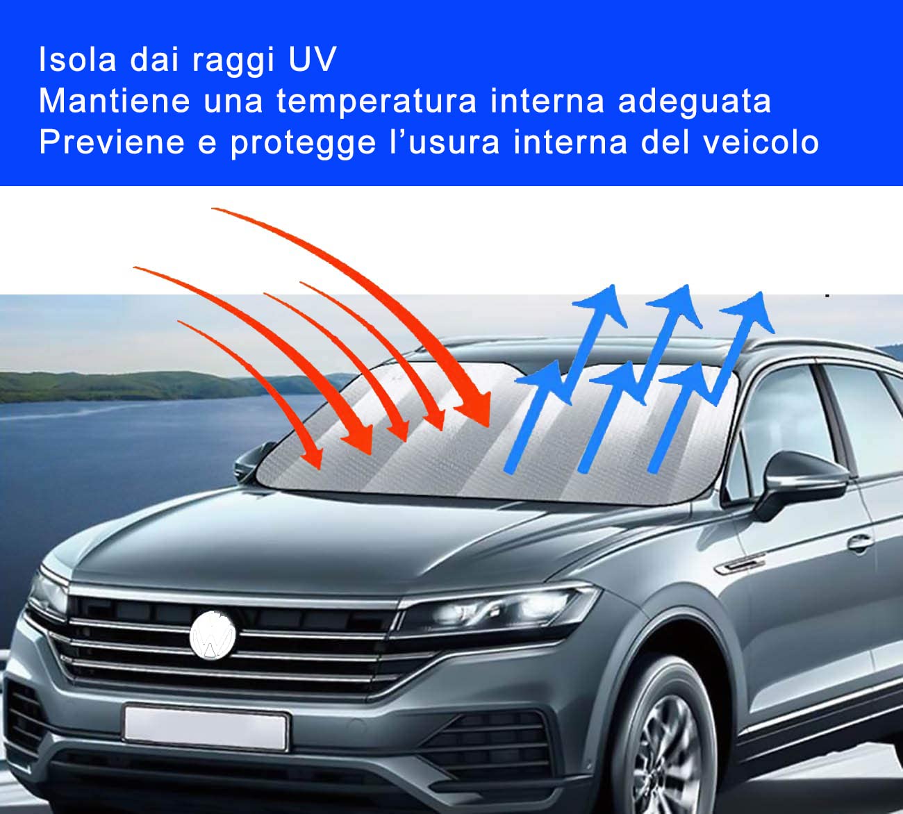 Parasole Ombrello Auto Protezione Solare - Schermo Parabrezza Antiriflesso 140x80 Cm - Adatto A Auto, SUV, Camper - Con Custodia