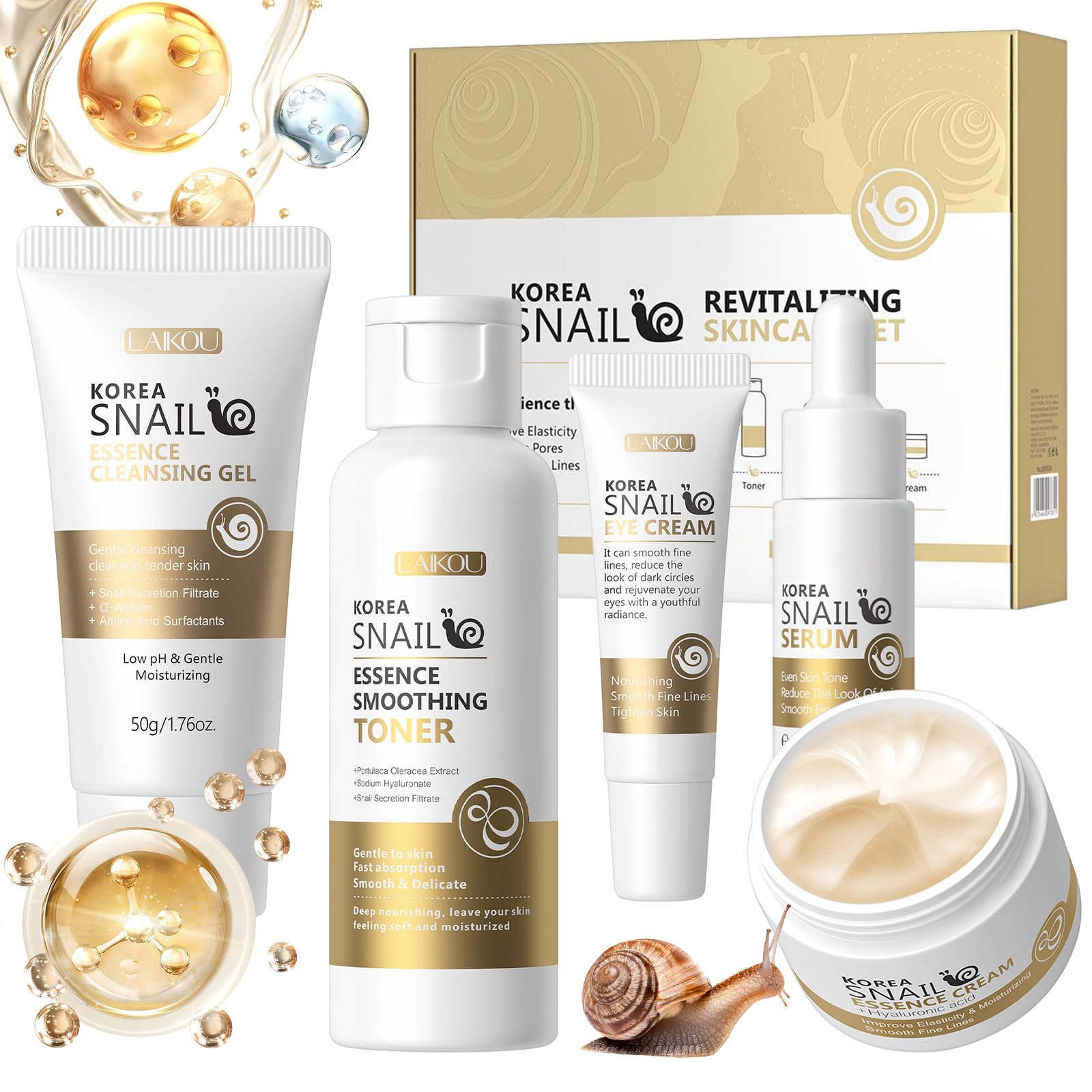 Skin Care Set, Face Snail Revitalizing Skin Care Sets & Kits, Facial Beauty Skincare Gifts for Teenage Girls with Cleanser,Toner,Serum,Eye Cream,Face Cream, Firming Hydrating Skin Care Christmas Gifts