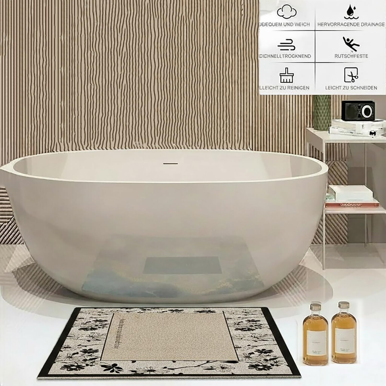 Alfombrilla de ducha antideslizante, estilo moderno, antideslizante, suave, cómoda, de PVC, con agujeros de drenaje, alta permeabilidad al agua, apta para zonas húmedas, E, 60 x 100 cm