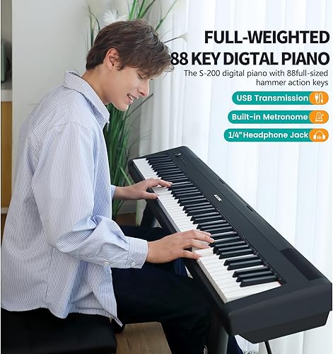 Miniatura 6 de AODSK Piano digital para principiantes con peso de tamaño completo de 88 teclas+Dúo de madera AODSK 275