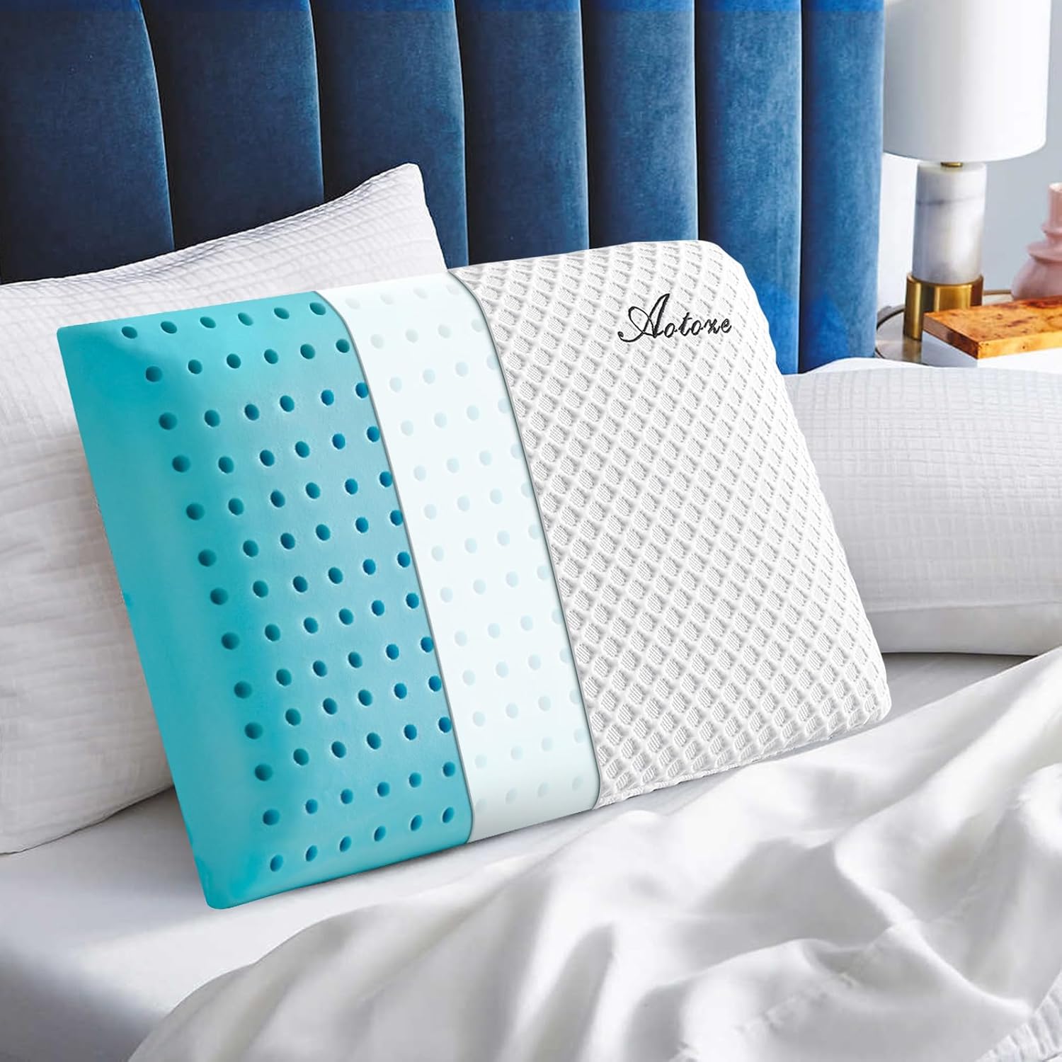 AOTOZE Soft Flat Pillow for Deep Sleep, Gel Memory Foam Pillow for