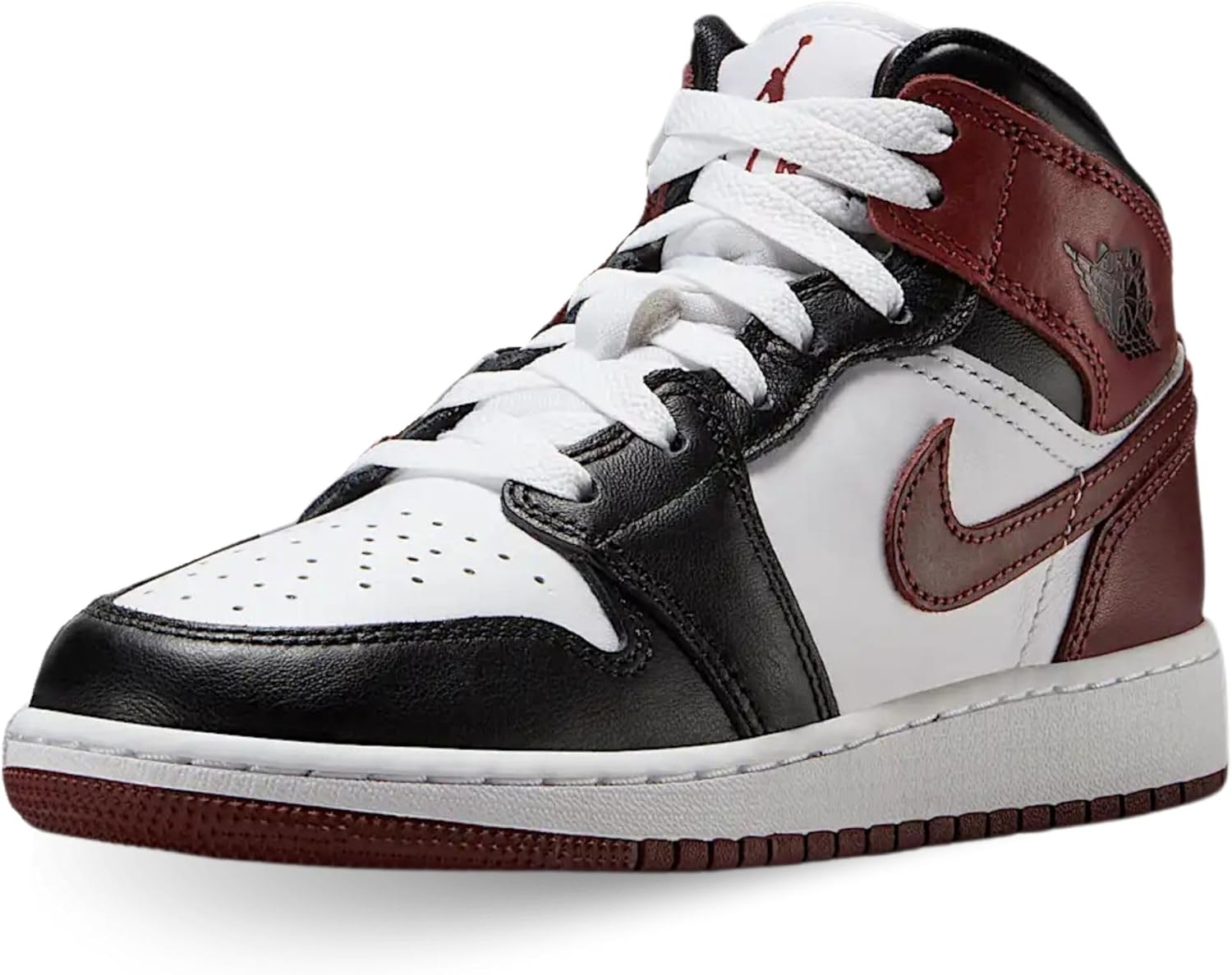 Air Jordan 1 Mid SE Big Kids' Shoes (HF3193-102, White/Black/Dark Pony)