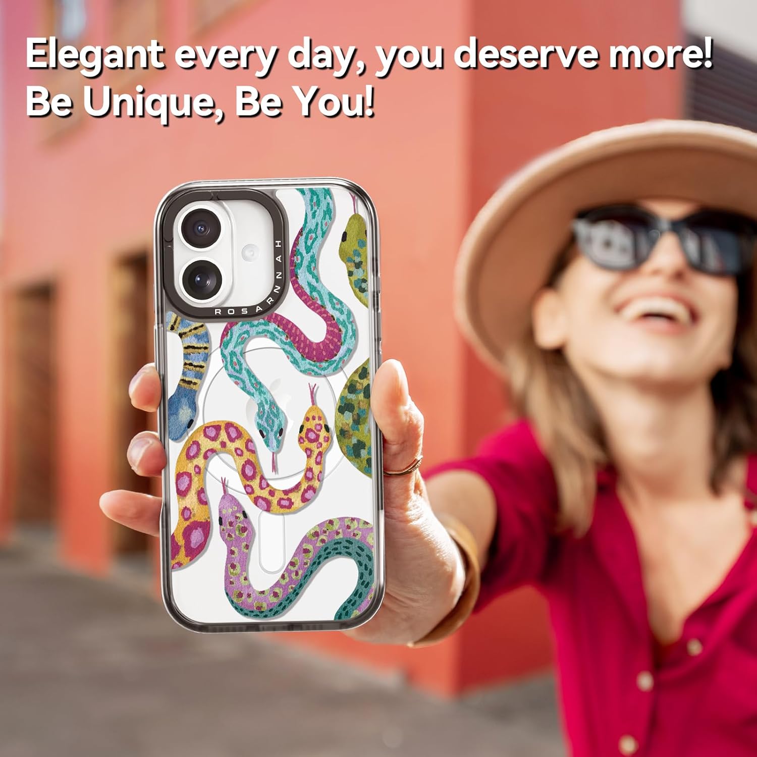 Rosarnnah for iPhone 17 Case Cute - Compatible with Magsafe - Durable Shockproof 6.6 ft Drop Impact Phone Case - Funny Snake Design (6.3") Black