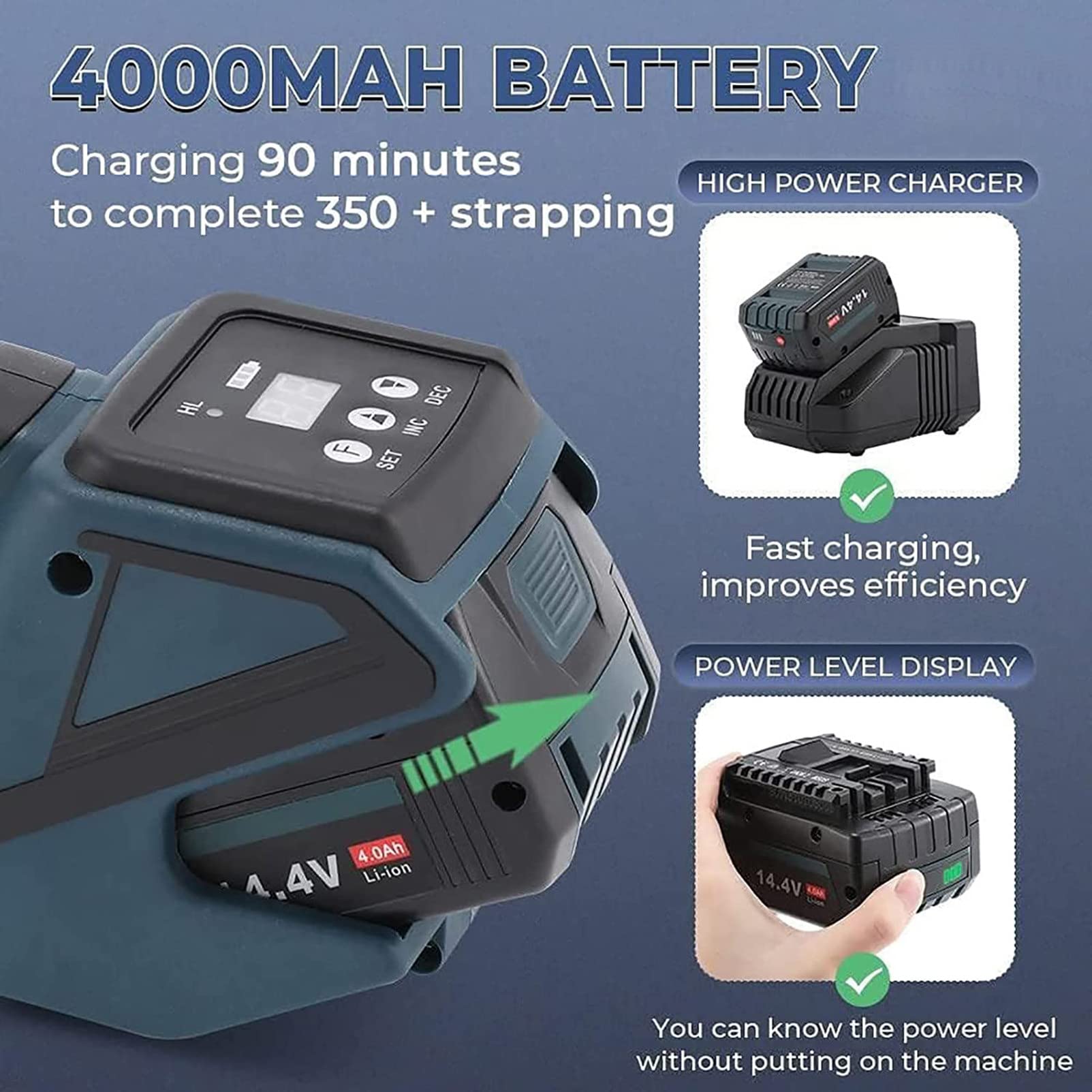Électrique Portable Cercleuse Automatique, Machine de Cerclage de Batterie, Alimentation par Batterie 4000mAh, pour Emballage Automatique Sangle PP/Pet