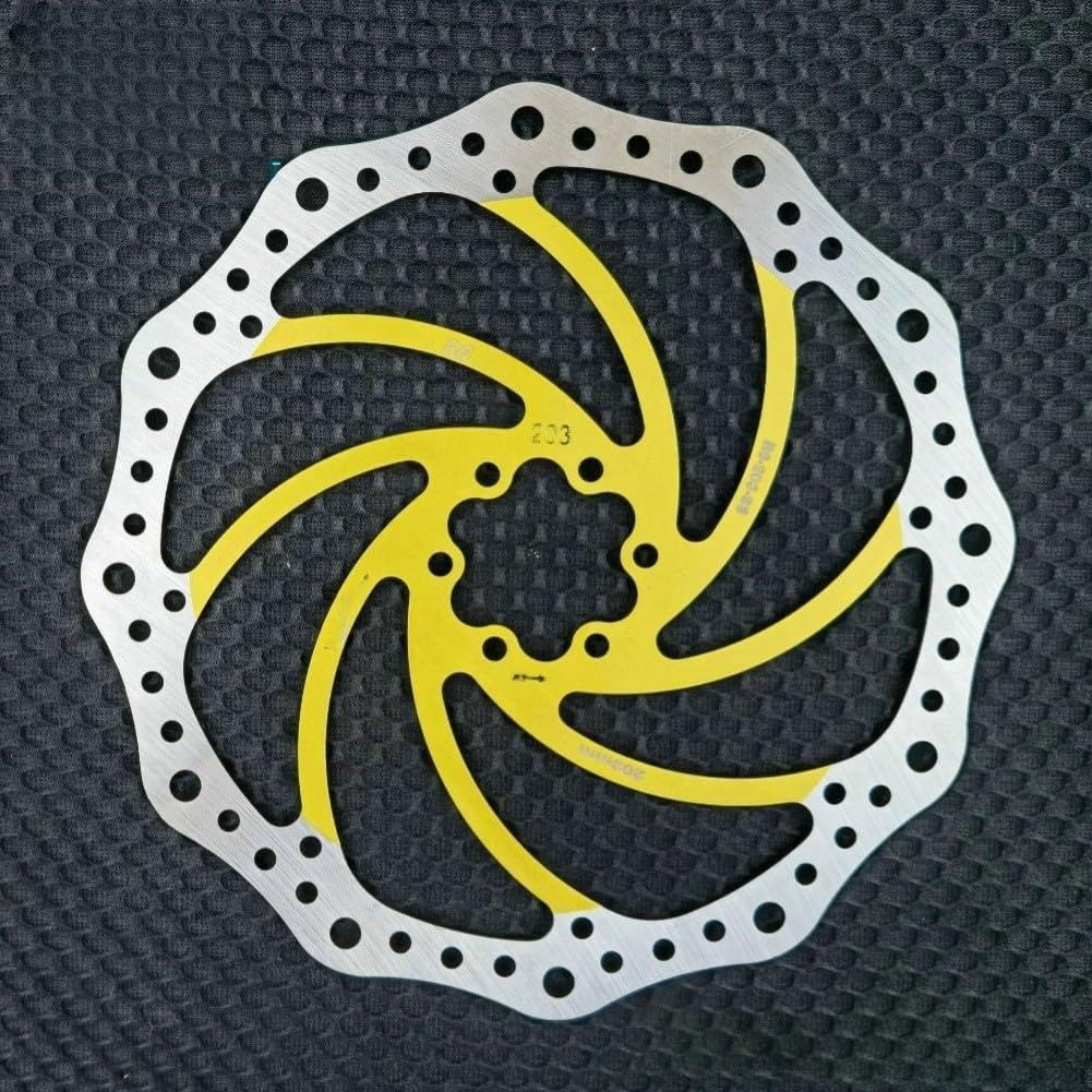 Colorful Mountain Bike Brake Disc R6 Hydraulic Rotors 140/160/180/203mm Metal Construction for Cycling Disc Brake Systems Easy Installation(Yellow 203mm)