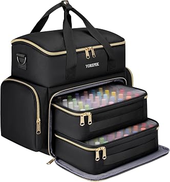 YOREPEK Large Nail Polish Organizer Case Holds 70 Bottles 15ml/0.5 fl.oz | Nail Tech Organizers and Storage 2 Removable Nail Pouches Fits Nail Supplies, maleta para manicurista profesional