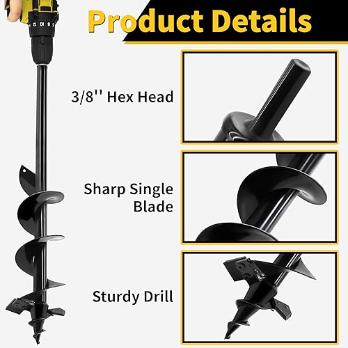 Vista 18 de TCBWFY Broca de taladro de 4 x 12 pulgadas para plantar y cavar agujeros, planta de jardín, bulbo rápido, broca de taladro de tierra o excavadora