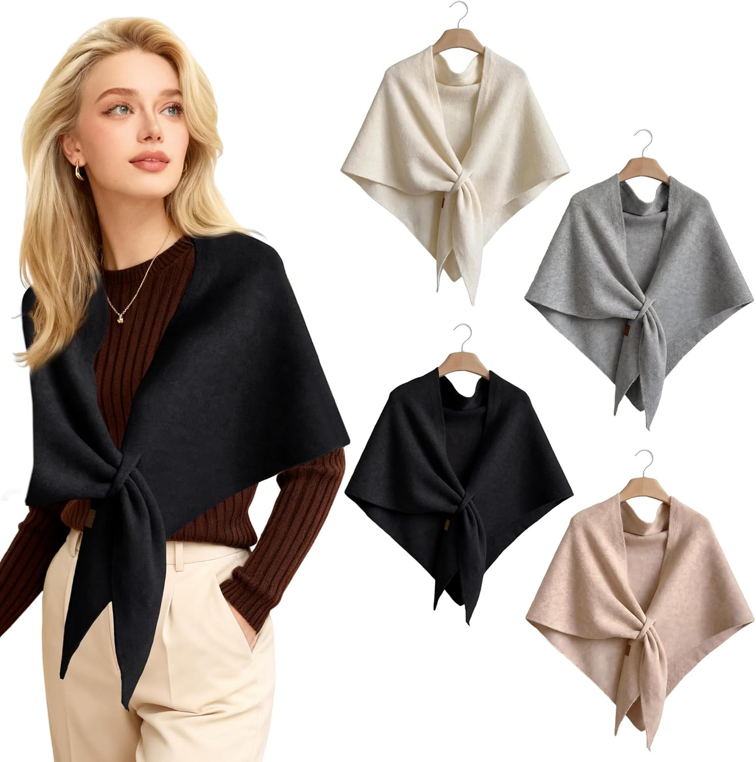 FALETO Women Winter Knit Shawl Wraps Triangle Pashmina Scraf Elegant Poncho Shawls Cozy Fashion for Daily Wear - Image 2