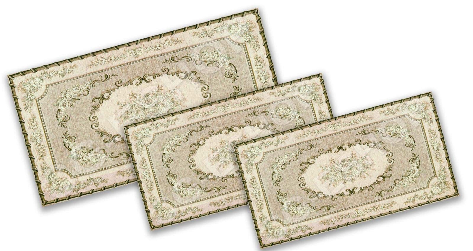TRIS CAMERA DA LETTO SCENDILETTO 3 Tappeti Velour Classico Verde 2 Tappeti 65x110 cm 1 Tappeto 85x150 cm con Sottofondo Antiscivolo
