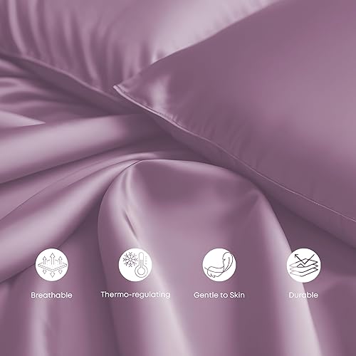 Miniatura 8 de LINENWALAS Juego de 2 fundas de almohada de seda de viscosa de bambú, fundas de almohada suaves y transpirables, fundas de almohada refrescantes de