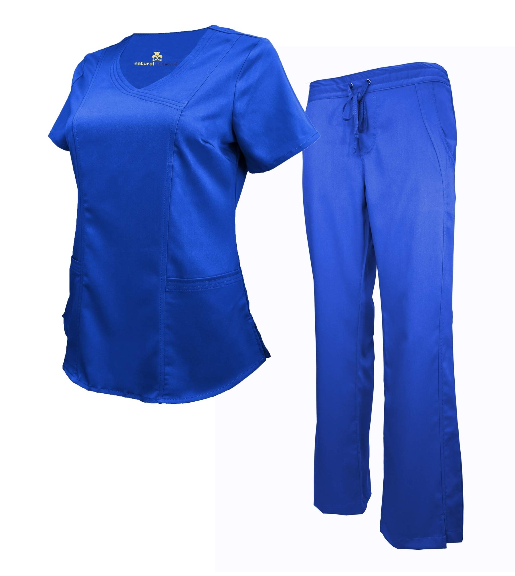 Natural Uniforms Women's Ultra Soft Modern Fit Mock Wrap Work Uniform Top and Pant Set (True Royal Blue, X-Large)
