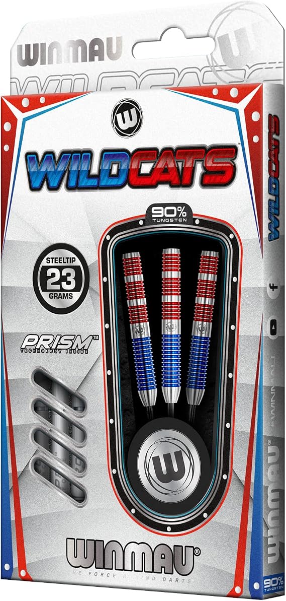 WINMAU - Wildcats Series - 90% Tungsten Darts - Professional Darts Set with Dart Flights and Shafts – Available in Soft Tip 18g and Steel Tip 21g, 22g, 23g, 24g, 25g & 26g