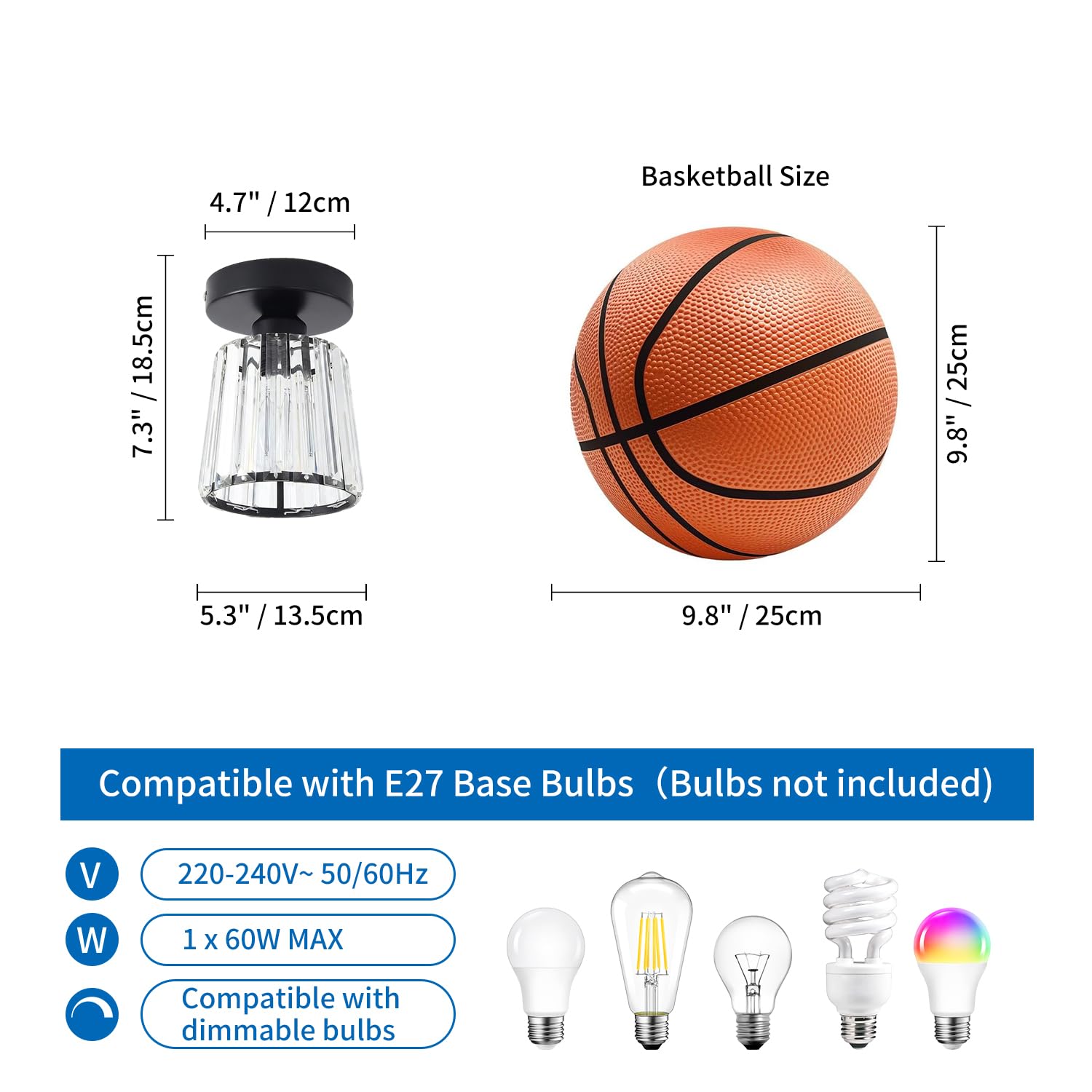 ANWIO Kristall Kronleuchter Deckenleuchte, E27 Deckenlampe Hängend Wohnzimmer, Glas Pendelleuchte für Schlafzimmer, Küche, Flur, Badezimmer, Schwarz, Φ13CM