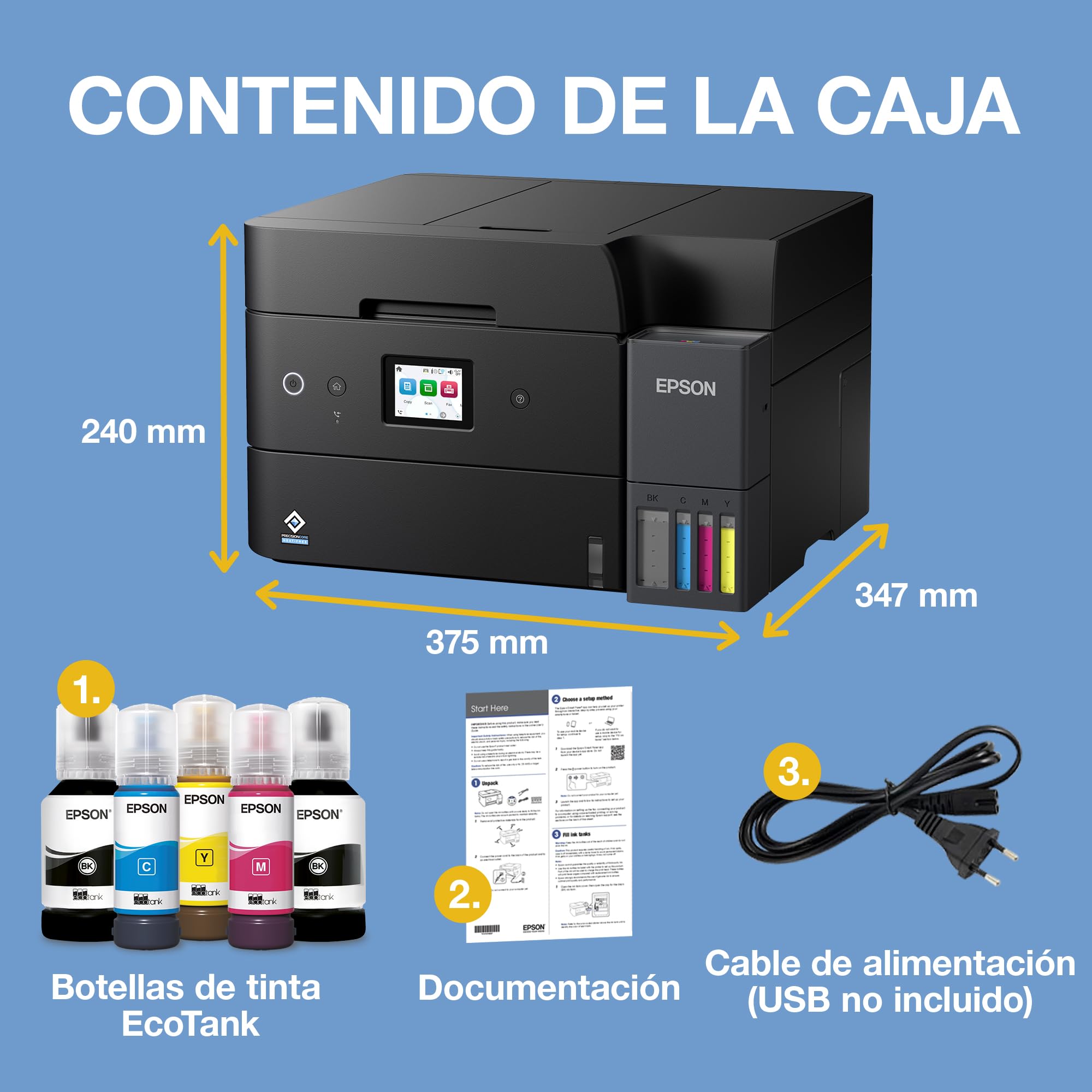 Epson EcoTank ET-4950 Impresora de Depósito de Tinta | Teletrabajo | Wi-Fi, Ethernet | A4 | Doble Cara | Imprime, Copia, Escanea, Fax | Pantalla Táctil 6,1cm | ADF | Tinta Incluida Para 3 Años