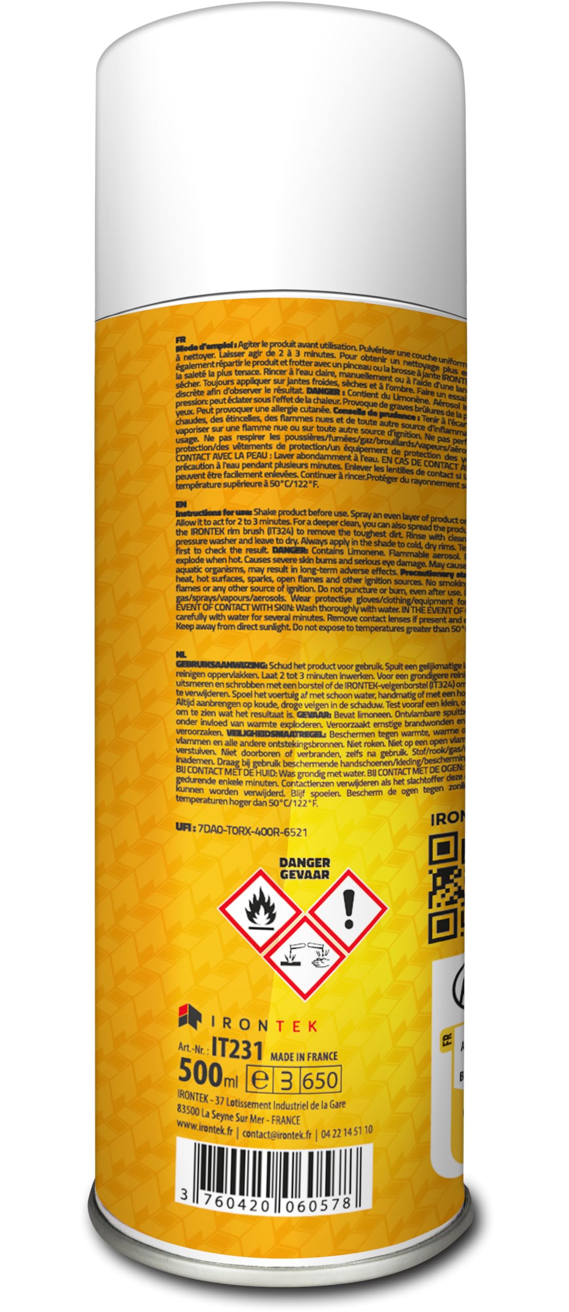Nettoyant Carrosserie 500ml - IRONTEK | IT231 | Goudron Graisse Pollution Platane | Aérosol Dégraissant | Solvants Naturels | Aucune Trace
