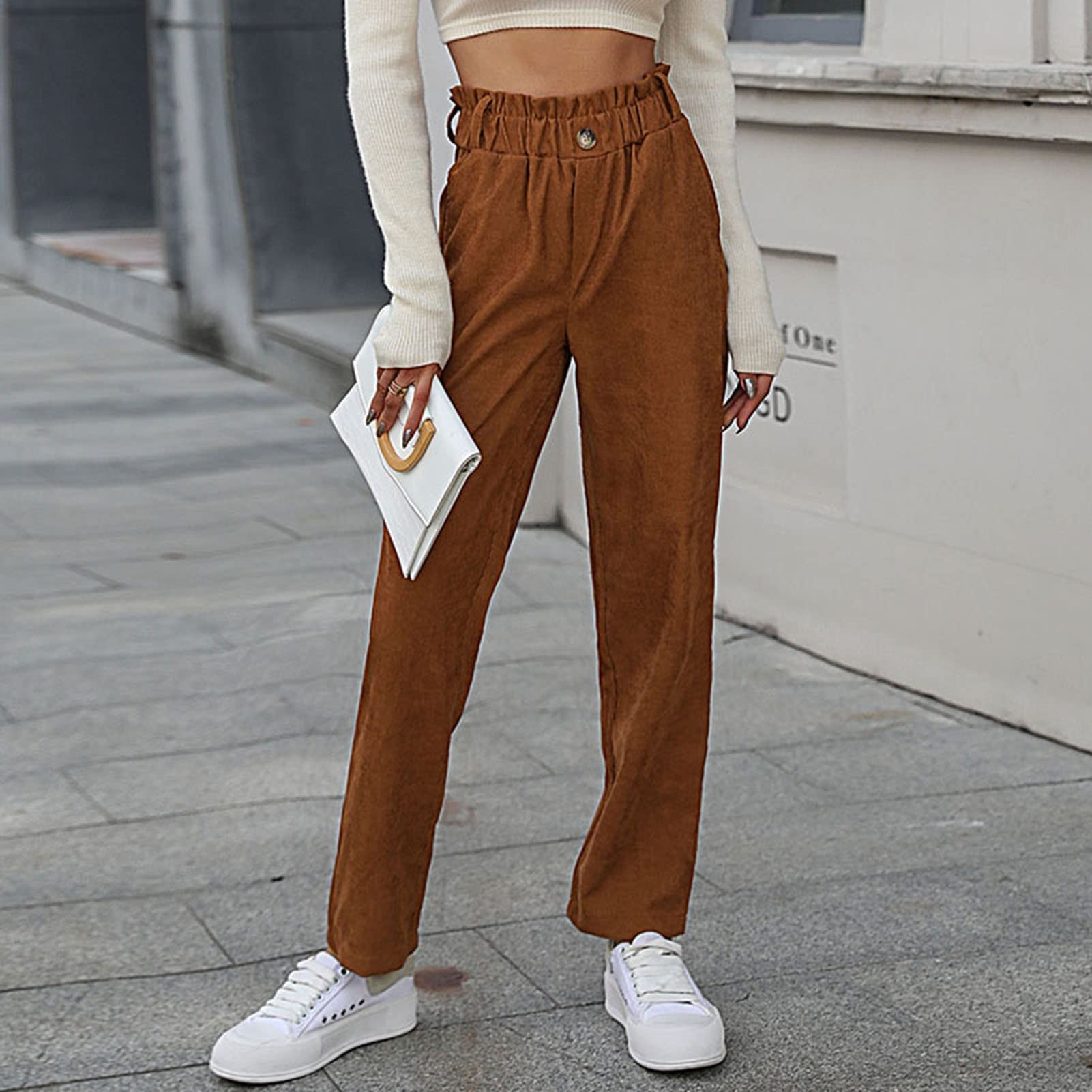 Pantalon Femme SONOMA – Coupe Droite Mi-Haute En Velours Côtelé Marron Camel – Taille 6 Petite