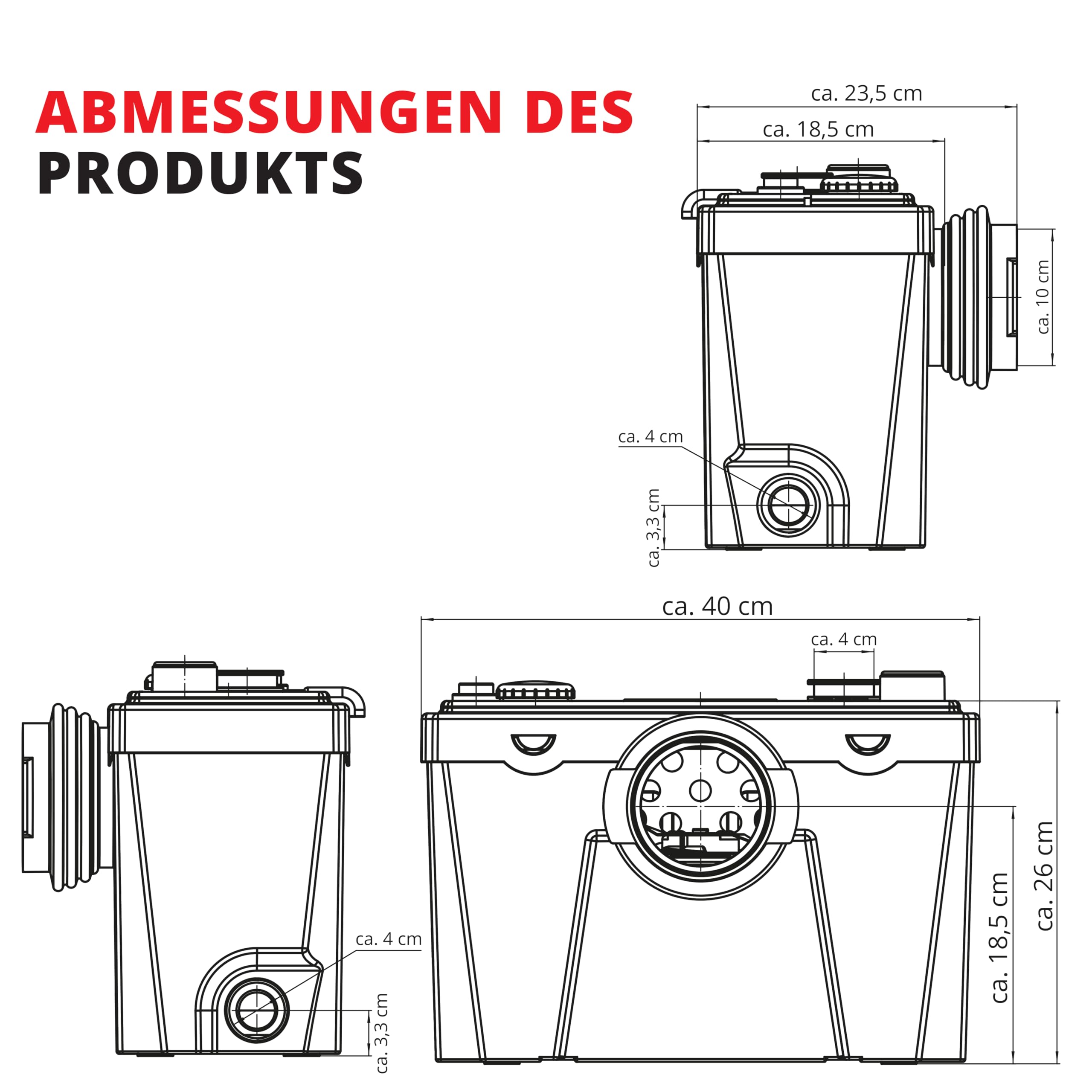 Grafner 4/1 Kleinhebeanlage 500W mit Häcksler & Aktivkohlefilter, Hebeanlage bis 8m Höhe, 4 Einlässe, 110L/min, Rückschlag, Abwasserhebeanlage WC, Dusche, Spüle, Keller Fäkalienhebeanlage
