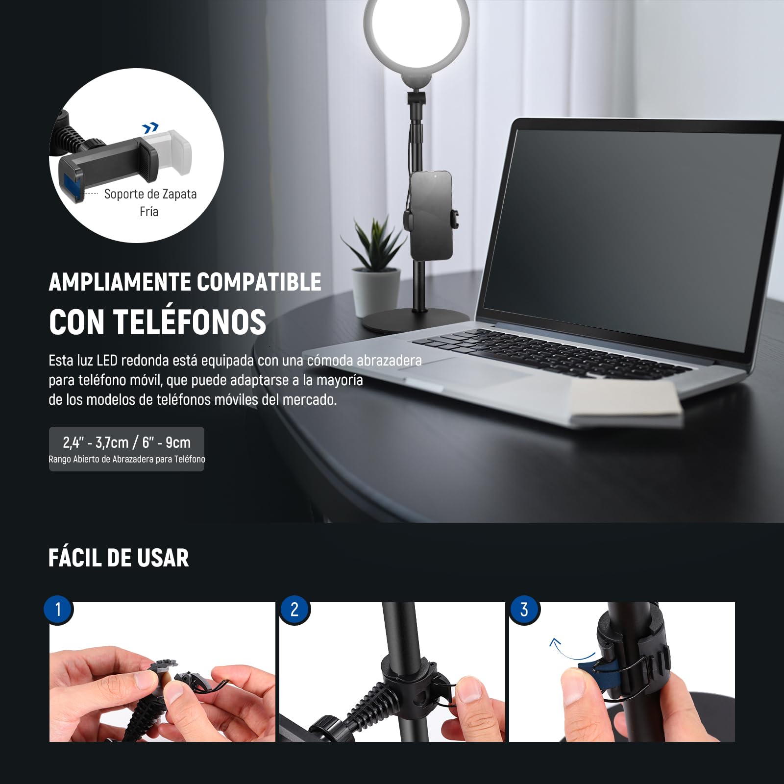 NEEWER Basic 7" Kit Luz Selfie Teléfono Escritorio, 10W 3000k-6500K Luz Anillo Pantalla Completa Regulable con Soporte y Soporte Teléfono para Videoconferencia,Selfie,Vlog,Maquillaje,Transmisión, R06