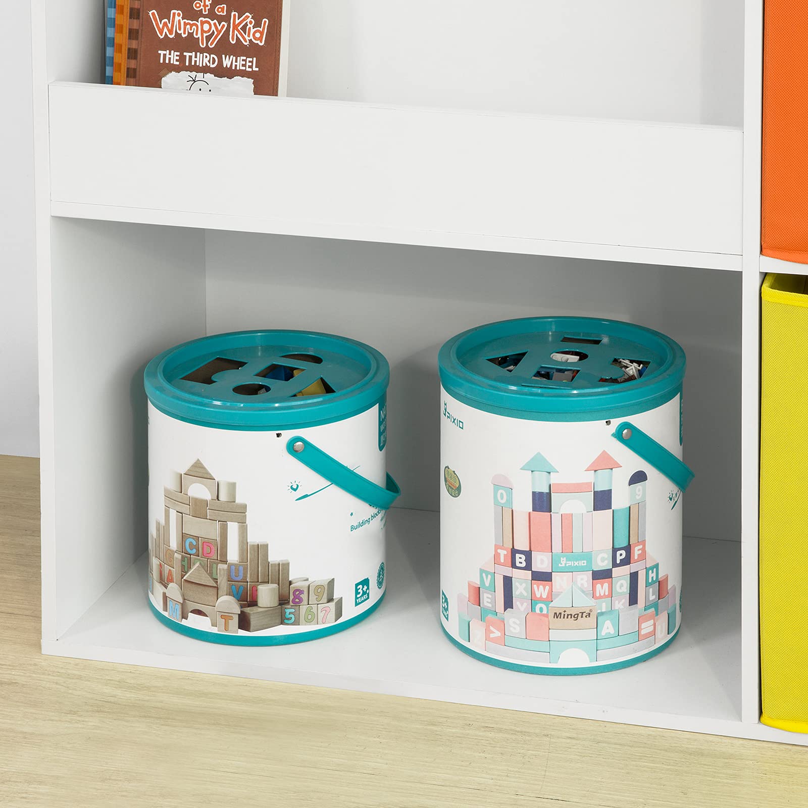 SoBuy KMB37-W Étagère de Rangement pour Livres et Jouets Enfant Bibliothèque Étagère à Livres Meuble de Rangement Multifonctionnel avec 2 Paniers