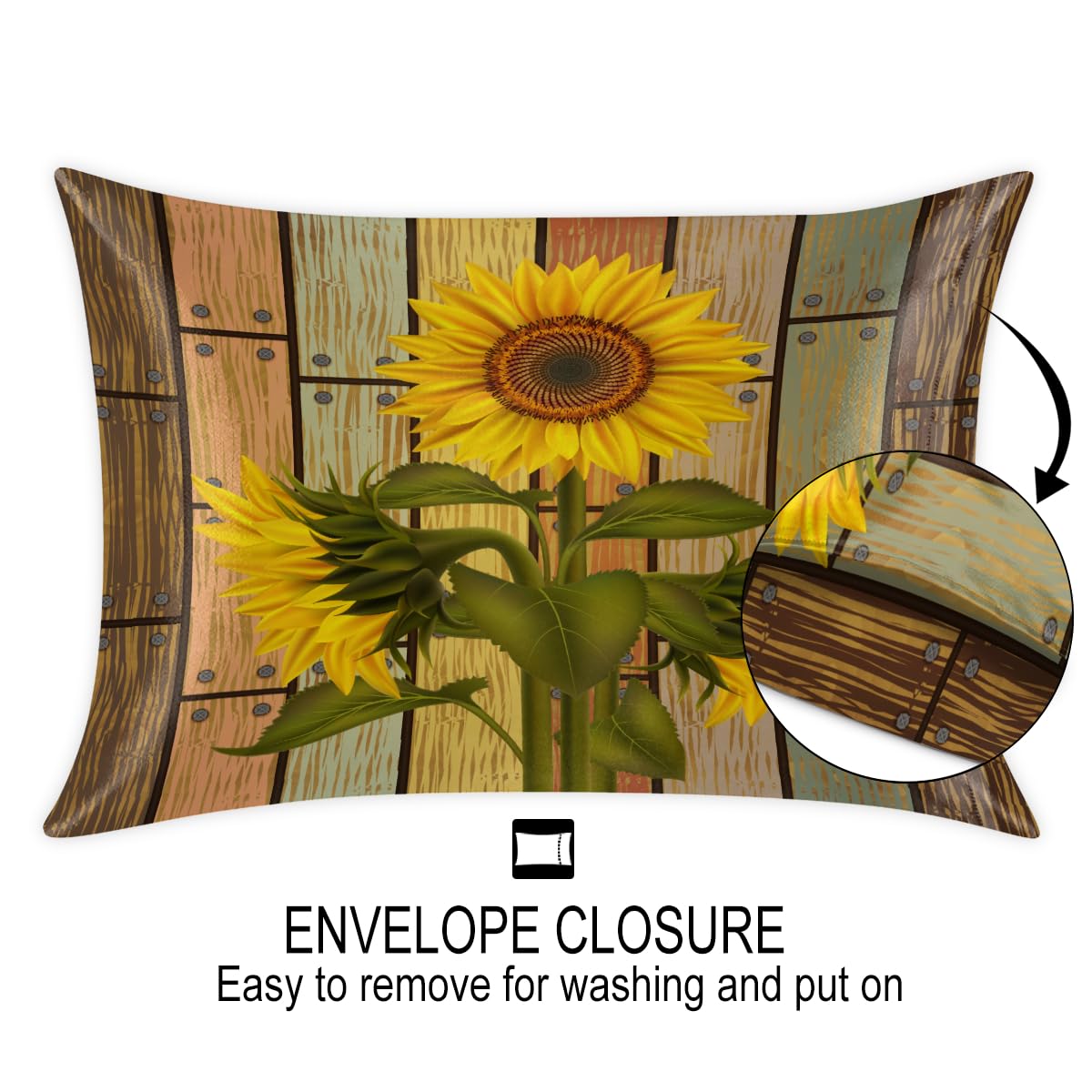 Confezione da 2 federe in raso con girasole in legno, per capelli e pelle, con chiusura a busta, super morbide, resistenti alle pieghe, resistenti alle macchie, 50,8 x 101,6 cm