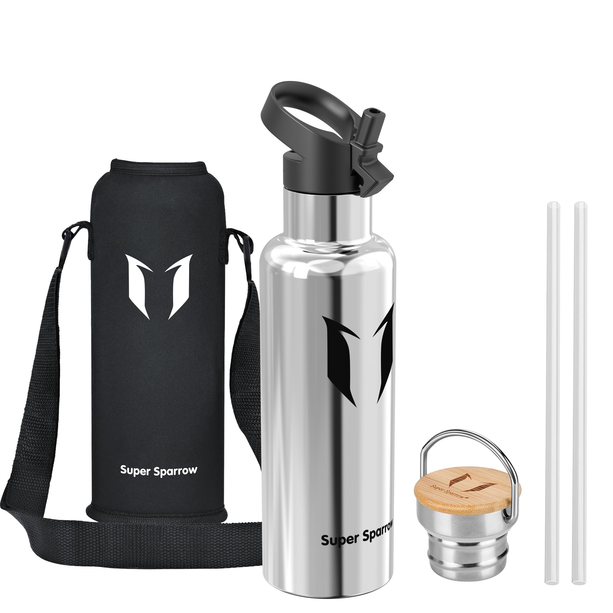 Super Sparrow Doppia Parete in Acciaio Inox Coibentato Bottiglia di Acqua -750ml - Isolante Della Borraccia - Perfetto Thermos - Privo di BPA, BPS, Ftalati