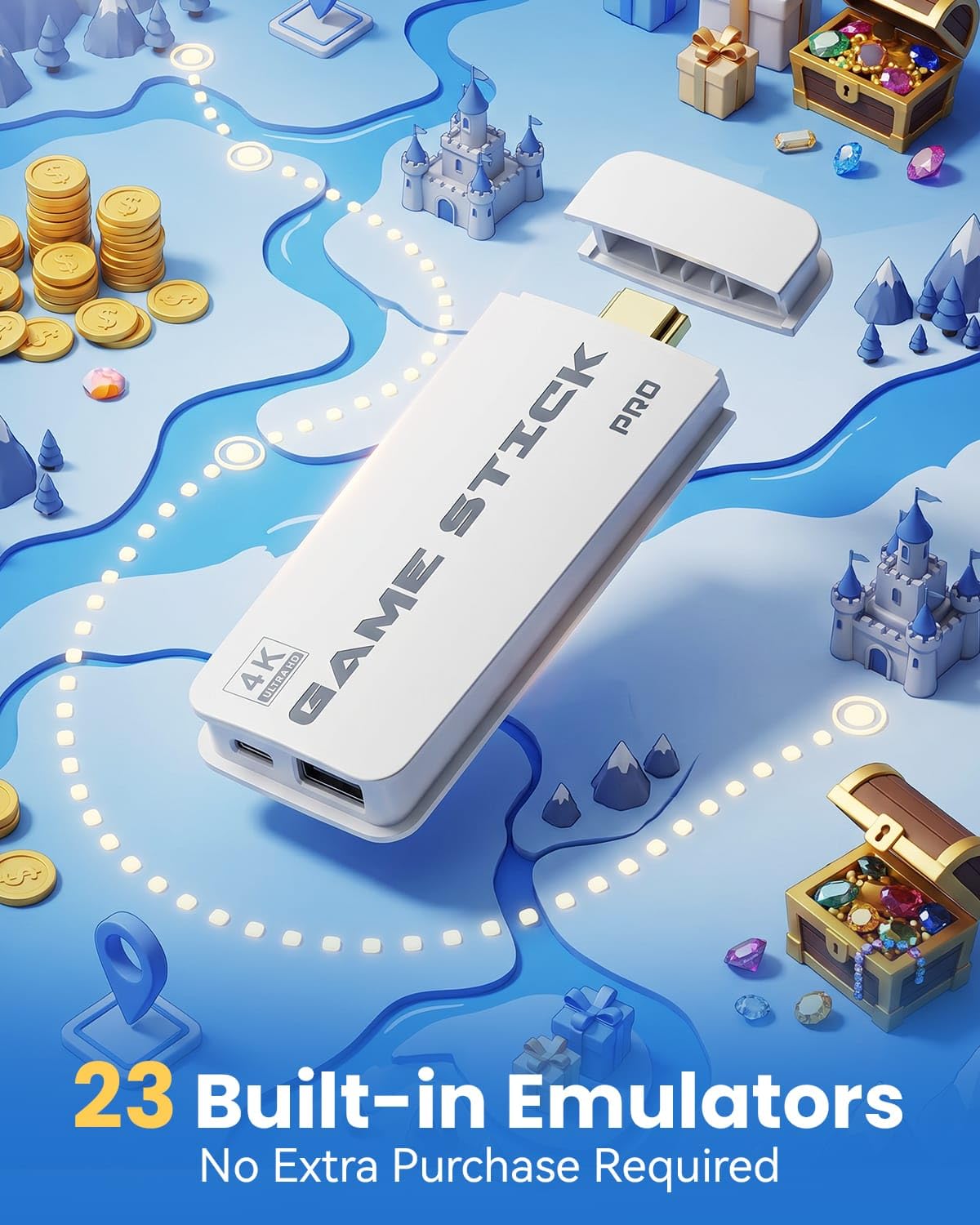 Condition photo showing As Is for 2026 upgraded retro gaming console stick, 20,000+ retro game stick, 23 emulators, built-in classic video games, 4k hd hdmi tv game stick plug & play game console for tv 2 wireless