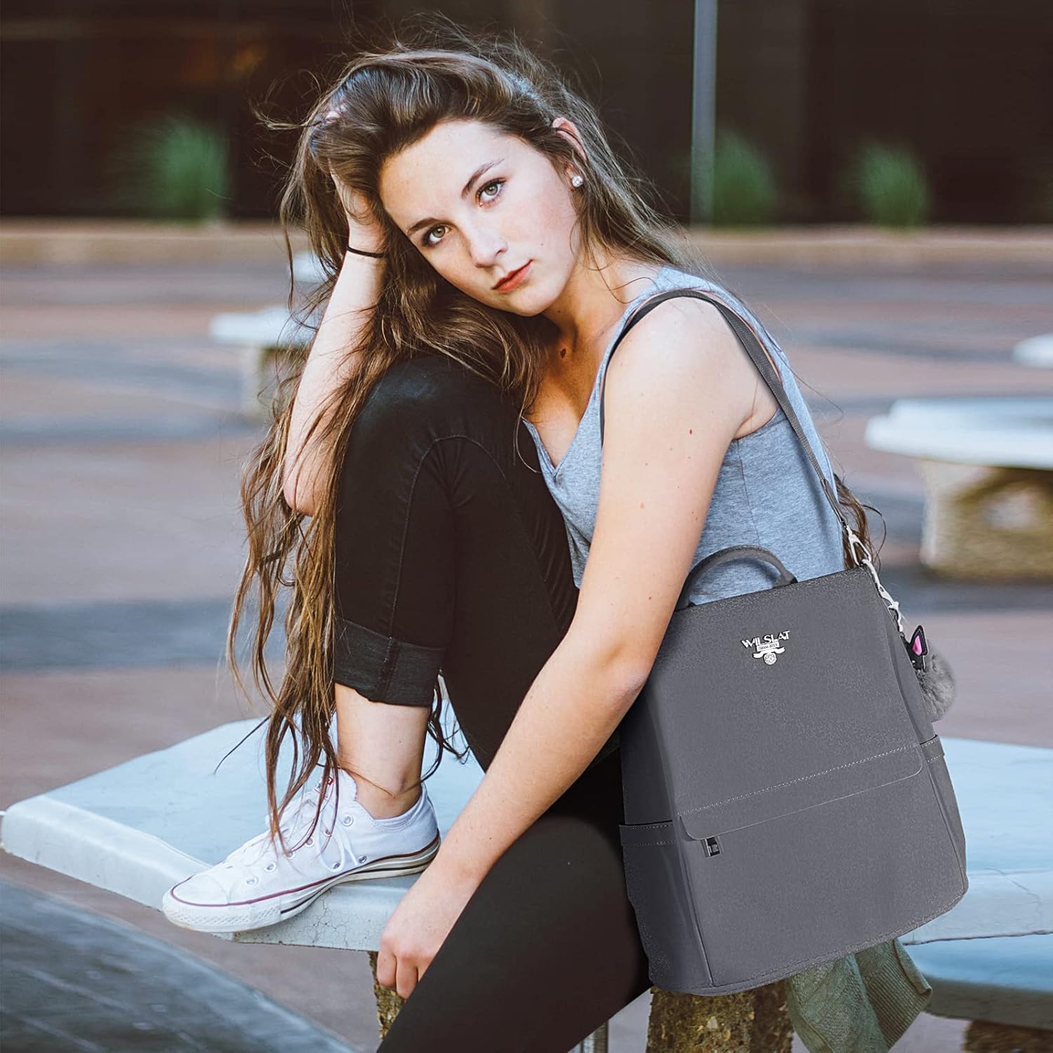 CONRUSER Women Backpack Purse, Waterproof Leather Anti-theft Backpack Large Designer Travel Bag Fashion Ladies Shoulder Bags (Grey) - Image 2