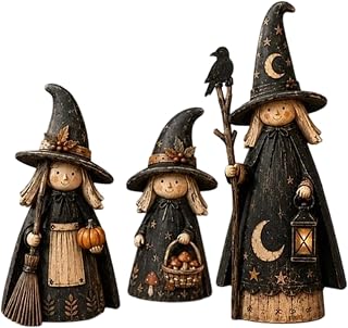 Halloween trädekor vintage höst häxa skulptur | Halloween bord i trä bordsuppsats för fester semestersammankomster bokhylla entrébord kaffebar