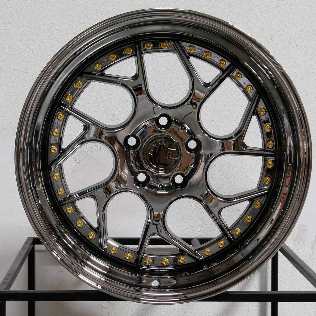 DriverMod Industries DS01 19x9.5 5x114.3 +22 Black Vacuum W/ Gold Rivets