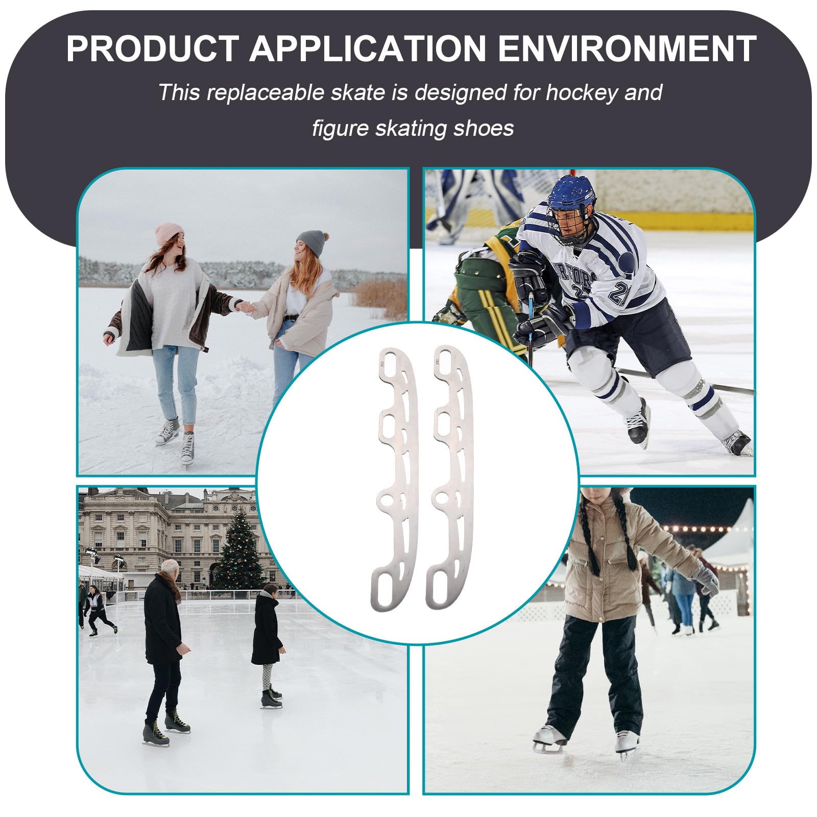 Cuchillas Intercambiables de Acero Inoxidable 290 MM para Patines de Patinaje Artístico y Hockey, Kit 16 Bordes Protectores, Adecuado para Práctica y Eventos